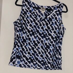 Anne Klein Navy and White Abstract Tank Top
